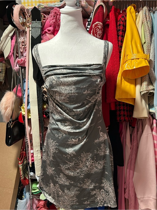 Cider Dresses & Skirts - Cider Forest Green Toile-Print Satin Mini Dress